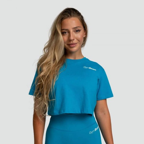 Футболка жіноча укорочена GymBeam Clothing Limitless M, аквамарин, код: 8586024625969