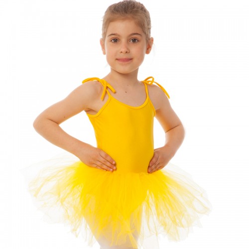 Купальник спортивний для танців зі спідницею-пачкою дитячий Zelart L, зріст 134-154, жовтий, код: CO-128_LY