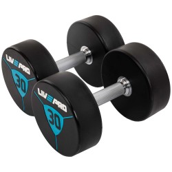 Гантелі цільні професійні з поліуретановим покриттям LiveUp 2х30 кг, чорний-синій, код: LP8000-30