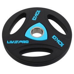 Диски поліуретанові з потрійним хватом та металевою втулкою LiveUp ø51мм, 10кг, чорний, код: LP8020-10