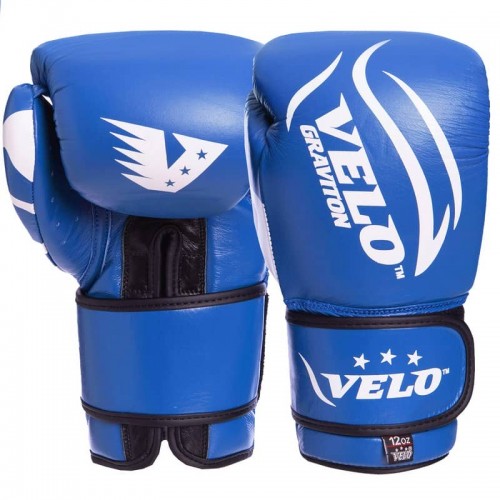 Рукавиці боксерські шкіряні на липучці Velo 12 унцій, синій, код: VL-2208_12BL-S52