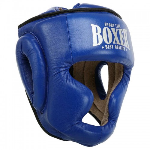 Шолом боксерський з повним захистом шкіряний Boxer New L, синій, код: 2033-N_LBL