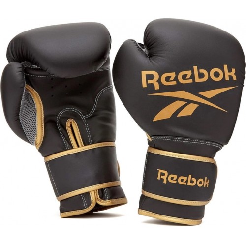 Боксерські рукавички Reebok Boxing Gloves 10 унцій, чорний-золотий, код: 885652021173