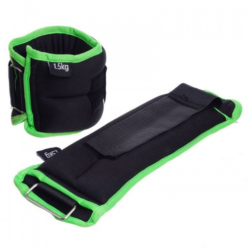 Обважнювачі-манжети для рук і ніг FitGo 2x1,5 кг, чорний-салатовий, код: FI-1302-3_BKLG Обважнювачі-манжети для рук і ніг FitGo 2x1,5 кг, чорний-салатовий, код: FI-1302-3_BKLG