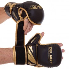 Рукавички для змішаних єдиноборств Zelart розмір M, чорний-золотий, код: BO-3393_MBKG