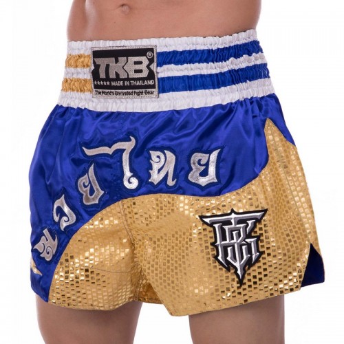 Шорти для тайського боксу та кікбоксингу Top King S, синій-золотий, код: TKTBS-207_SBLG