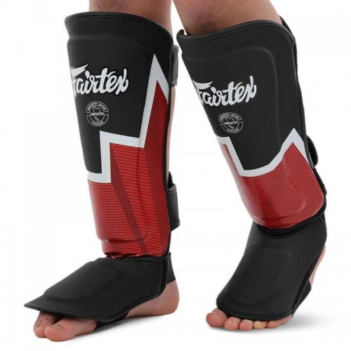 Захист гомілки та стопи для єдиноборств Fairtex, розмір M, чорний-червоний, код: BO-9486_MBKR