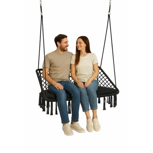 Крісло-гойдалка підвісна двомісна WCG 120 см + м’яка подушка, чорний, код: QNSW09BL-IF Крісло-гойдалка підвісна двомісна WCG 120 см + м’яка подушка, чорний, код: QNSW09BL-IF