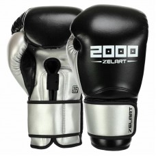Боксерські рукавиці шкіряні Zelart 14 унцій, чорний-срібний, код: BO-3897_14BK