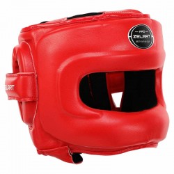 Шолом боксерський з бампером шкіряний Zelart M, червоний, код: BO-3914_MR