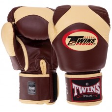 Рукавички боксерські шкіряні Twins Velcro 14 унцій, темно-коричневий-ванільний, код: BGVL13_14DBB