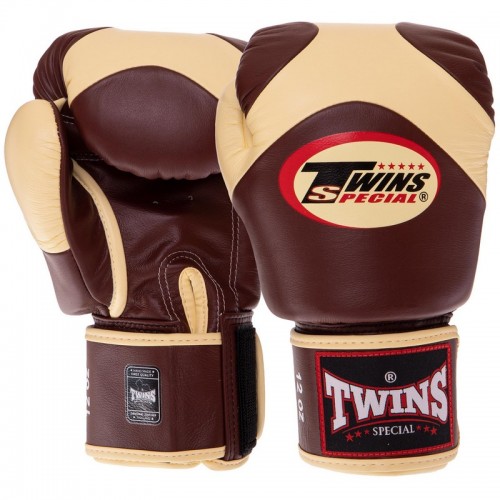 Рукавички боксерські шкіряні Twins Velcro 14 унцій, темно-коричневий-ванільний, код: BGVL13_14DBB