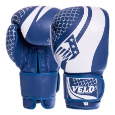 Рукавиці боксерські шкіряні на липучці Velo 14 унцій, синій, код: VL-2224_14BL