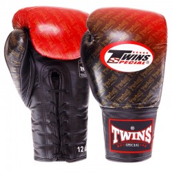 Рукавички боксерські шкіряні Twins професійні на шнурівці 12 унцій, червоний, код: FBGLL1-TW1_12R