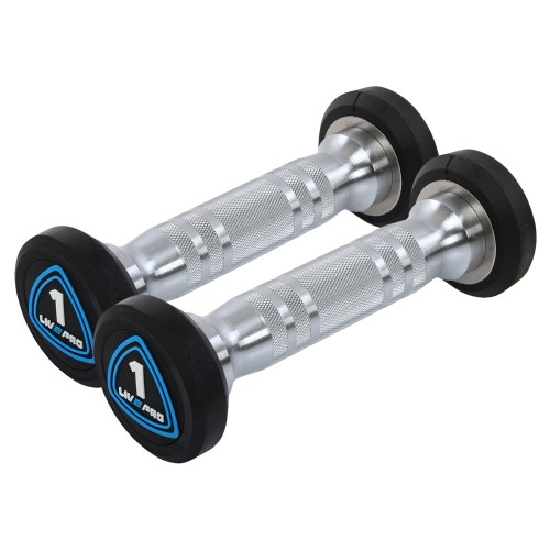 Гантелі цільні професійні з поліуретановим покриттям LiveUp 2х1кг, чорний-синій, код: LP8075-1 Гантелі цільні професійні з поліуретановим покриттям LiveUp 2х1кг, чорний-синій, код: LP8075-1