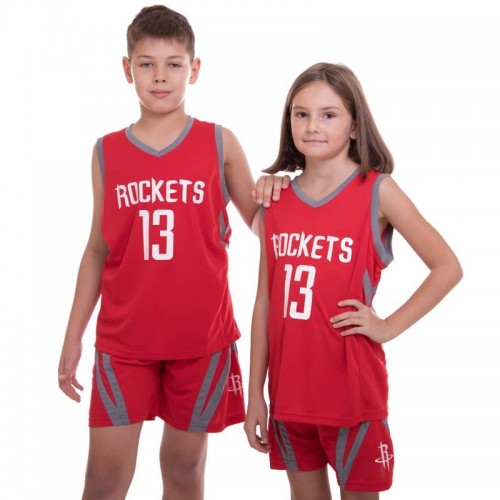 Форма баскетбольна підліткова PlayGame NB-Sport NBA Rockets 13 2XL (16-18 років), ріст 160-165см, червоний-сірий, код: BA-0966_2XLRGR-S52