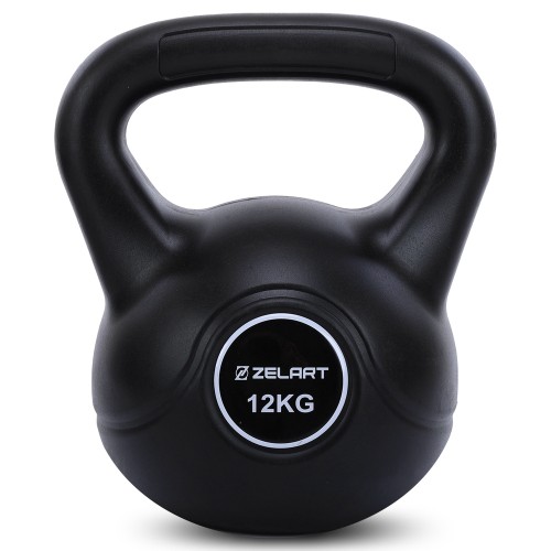 Гиря тренувальна цільна пластикова Zelart 12кг, чорний, код: TA-5427-12-S52