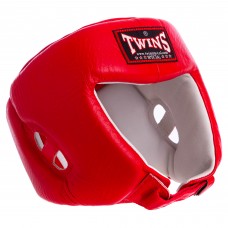 Шолом боксерський відкритий з посиленим захистом верхівки шкіряний Twins L червоний, код: HGL4_LR