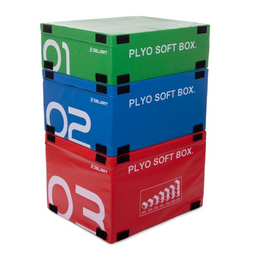 Бокс м"який пліометричний набір Zelart Plyo Boxes 30/45/60см зелений, синій, червоний 3шт, код: FI-3634-S52