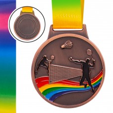Медаль спортивна зі стрічкою кольорова PlayGame Бадмінтон d-65 мм бронзова, код: C-0346_B