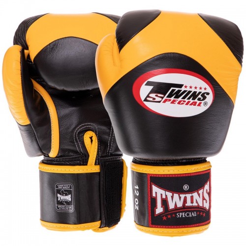 Рукавички боксерські шкіряні Twins Velcro 12 унцій, чорний-жовтий, код: BGVL13_12BKY
