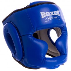 Шолом боксерський з повним захистом шкіряний Boxer Еліт L синій, код: 2033-1_LBL