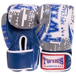 Рукавиці боксерські на липучці Twins шкіряні 10 унцій, синій, код: VL-2066_10BL