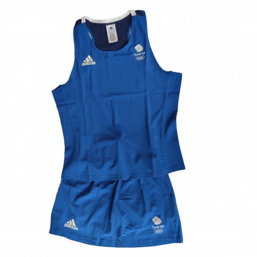 Жіноча форма для занять боксом Adidas Olympic Woman GBR (шорти-спідниця + майка), розмір L, синій, код: 15559-895