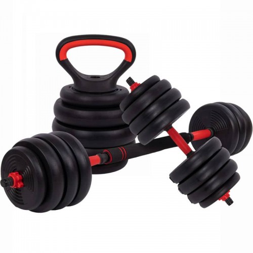 Набір гантелей зі штангою та гирями 3в1 BioGym багатофункціональний 40кг, чорний-червоний, код: LN-1100-40-S52 Набір гантелей зі штангою та гирями 3в1 BioGym багатофункціональний 40кг, чорний-червоний, код: LN-1100-40-S52