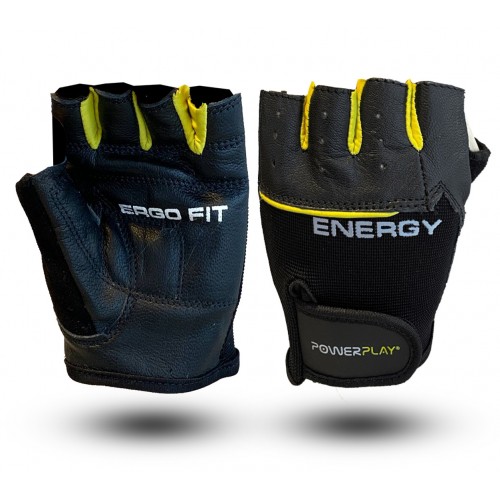 Рукавички для фітнесу PowerPlay Energy L, чорний-жовтий, код: PP_9058_L_Energy
