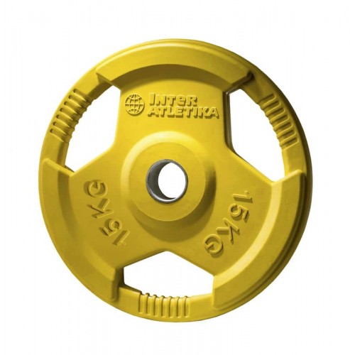 Диск прогумований InterAtletika кольоровий з ручками 15 кг, код: LCAH047-M Диск прогумований InterAtletika кольоровий з ручками 15 кг, код: LCAH047-M