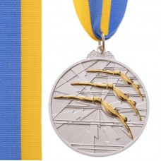 Медаль спортивна зі стрічкою PlayGame Плавання срібна, код: C-4848_S