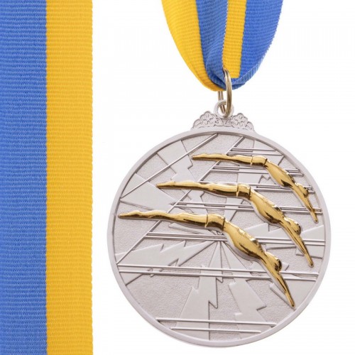 Медаль спортивна зі стрічкою PlayGame Плавання срібна, код: C-4848_S