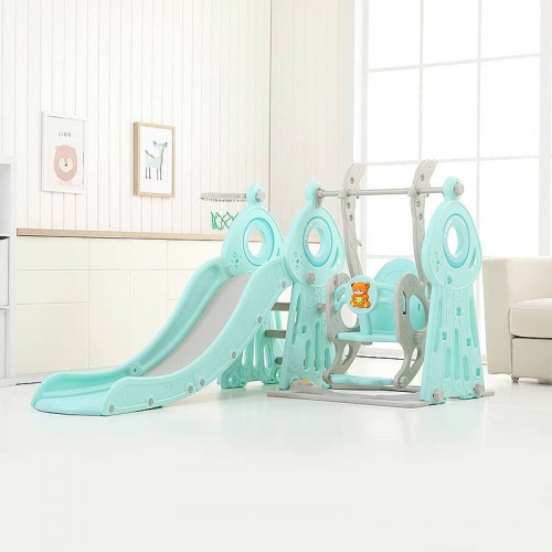 Дитяча гірка з гойдалкою та баскетбольним кільцем 4в1 inSPORTline Swingslide, зелений, код: 23243-1-IN