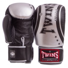 Рукавички боксерські шкіряні Twins 10 унцій, чорний-срібний, код: FBGVL3-TW4_10BKGR