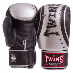 Рукавички боксерські шкіряні Twins 10 унцій, чорний-срібний, код: FBGVL3-TW4_10BKGR
