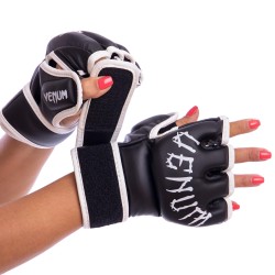 Рукавички для змішаних єдиноборств MMA Venum L чорний-білий, код: BO-8354-BK_L