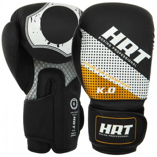 Боксерські рукавиці Hard Touch 12 унцій, чорний-золотий, код: BO-8469_12BKGO