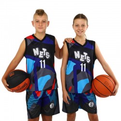 Форма баскетбольна дитяча NBA клуб Nets 11, розмір 28/XL, сірий-чорний-блакитний, код: BA-3764_XLBKGRN