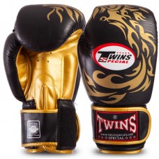 Рукавички боксерські шкіряні Twins Dragon 10 унцій, чорний-золотий, код: TWINS-DRAGON-Rep_10Y