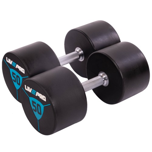Гантелі цільні професійні з поліуретановим покриттям LiveUp 2х50 кг, чорний-синій, код: LP8000-50