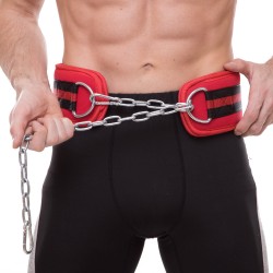 Пояс атлетичний з ланцюгом та карабіном Zelart спинка-17см, червоний-чорний, код: SB-165552-S52