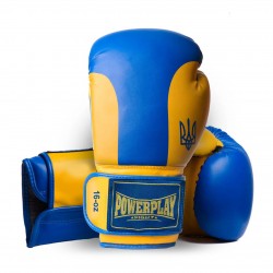 Боксерські рукавиці PowerPlay Ukraine синьо-жовті, 16 унцій, код: PP_3021_16oz_Blue-Yellow