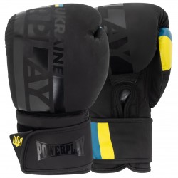 Боксерські рукавиці PowerPlay Ukraine 12 унцій, чорний, код: PP_3021_12oz_Black
