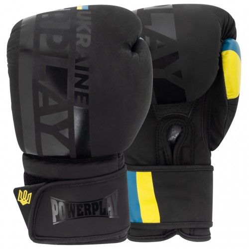 Боксерські рукавиці PowerPlay Ukraine 12 унцій, чорний, код: PP_3021_12oz_Black