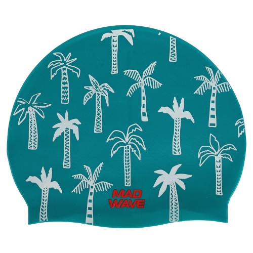 Шапочка для плавання силіконова для дорослих MadWave Palm Tree зелений, код: M055330