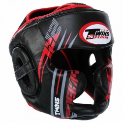 Шолом боксерський з повним захистом шкіряний Twins L, чорний-червоний, код: TBS123_LBKR