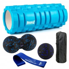 Набір для масажу та йоги PowerPlay (ролик 33x14 см + 2-ва м"ячі) Blue + резинка 7.5 кг., код: PP_4096_Blue Набір для масажу та йоги PowerPlay (ролик 33x14 см + 2-ва м"ячі) Blue + резинка 7.5 кг., код: PP_4096_Blue