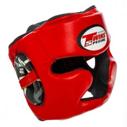 Шолом боксерський з повним захистом шкіряний Twins M червоний, код: TW-015_MR-S52