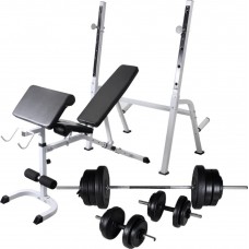 Тренажерна лава зі стійкою vidaXL штангою та гантелями 60,5 кг, код: M-6574933-IN Тренажерна лава зі стійкою vidaXL штангою та гантелями 60,5 кг, код: M-6574933-IN